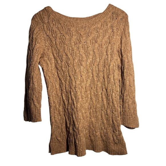 J. Jill Women Medium Petite Brown Cable Knit 3/4 Sleeve Sweater Fall Career - Picture 1 of 8